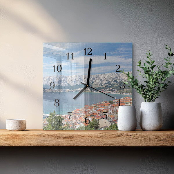 Vierkante glazen wandklok Baai