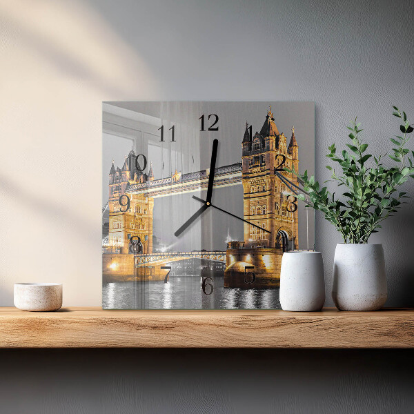 Vierkante glazen wandklok Tower Bridge