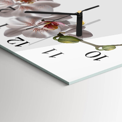 Vierkante glazen wandklok Orchidee
