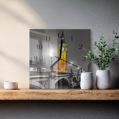Vierkante glazen wandklok Big Ben