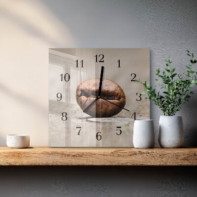 Vierkante glazen wandklok Koffieboon