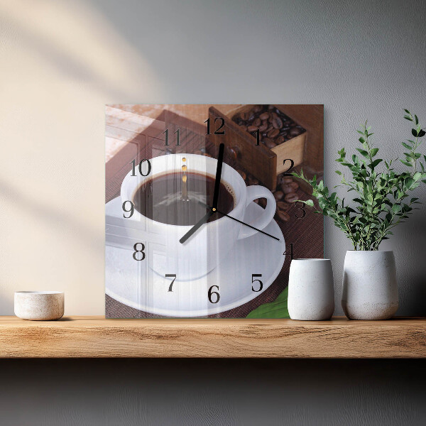 Vierkante glazen wandklok Koffie