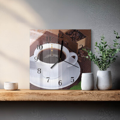 Vierkante glazen wandklok Koffie