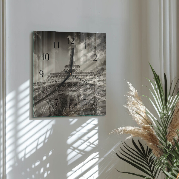 Vierkante glazen wandklok Eiffeltoren