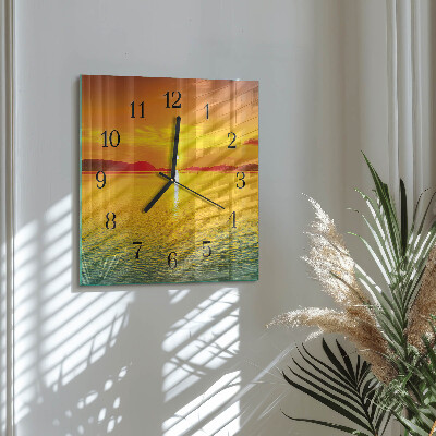 Vierkante glazen wandklok Zonsondergang