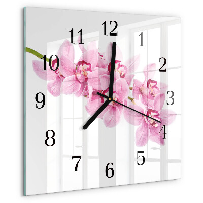 Vierkante glazen wandklok Orchidee