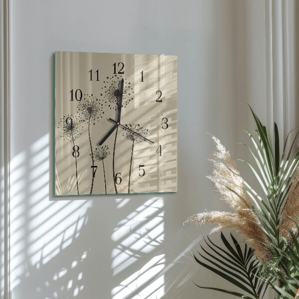 Vierkante glazen wandklok Bloemen