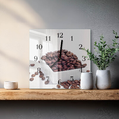 Vierkante glazen wandklok Koffiebonen