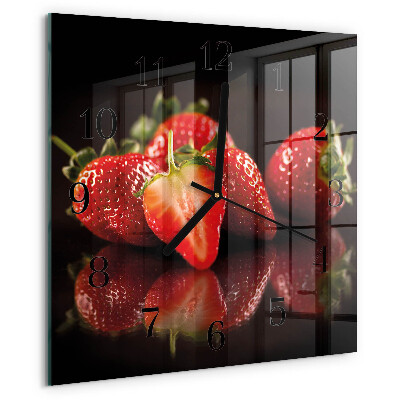 Vierkante glazen wandklok Aardbeien
