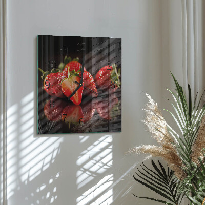 Vierkante glazen wandklok Aardbeien