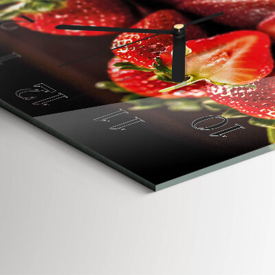 Vierkante glazen wandklok Aardbeien
