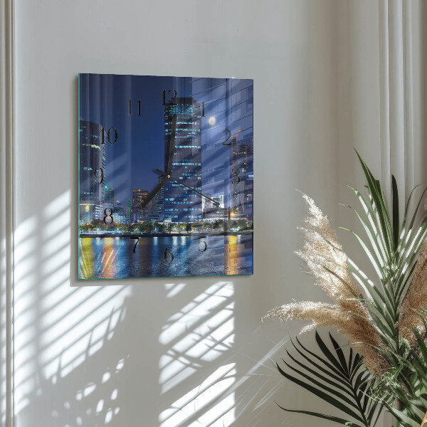 Vierkante glazen wandklok Avondje uit