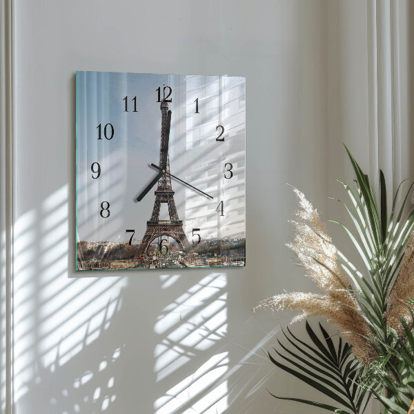 Vierkante glazen wandklok Eiffeltoren