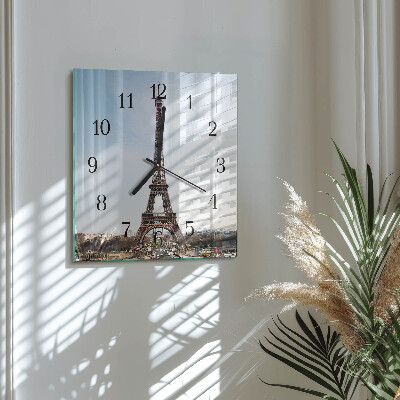 Vierkante glazen wandklok Eiffeltoren