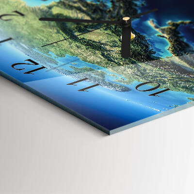 Vierkante glazen wandklok Aarde