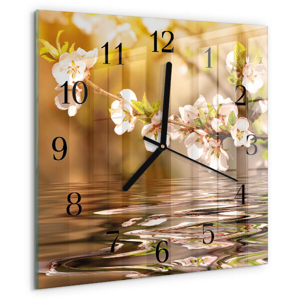 Vierkante glazen wandklok Bloemen