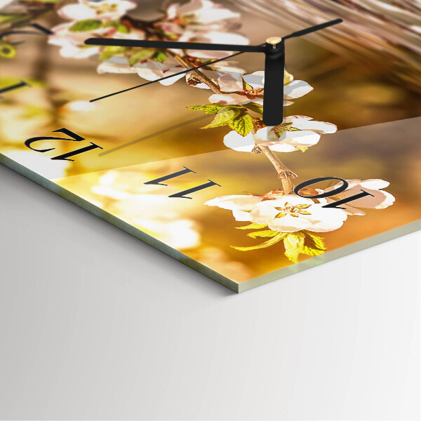 Vierkante glazen wandklok Bloemen