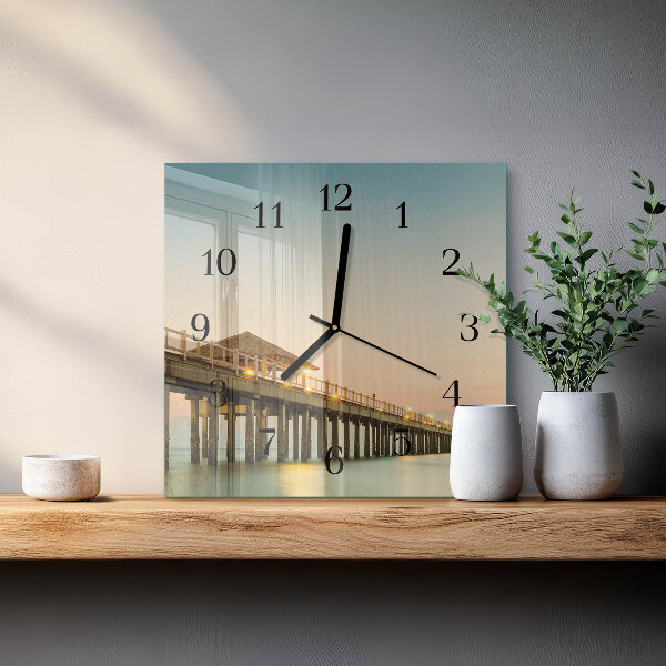 Vierkante glazen wandklok Houten loopbrug