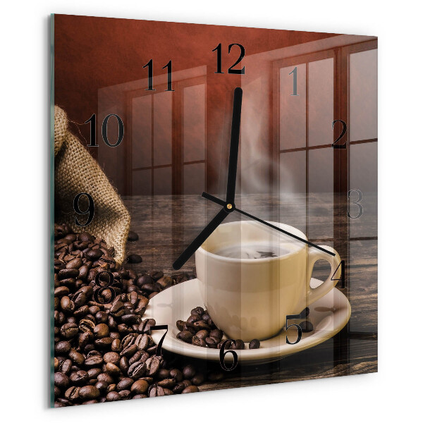 Vierkante glazen wandklok Koffie