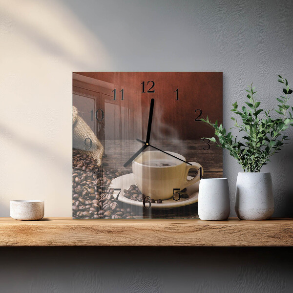 Vierkante glazen wandklok Koffie