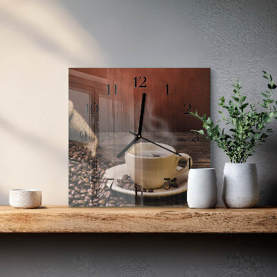 Vierkante glazen wandklok Koffie