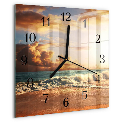 Vierkante glazen wandklok Zandkust