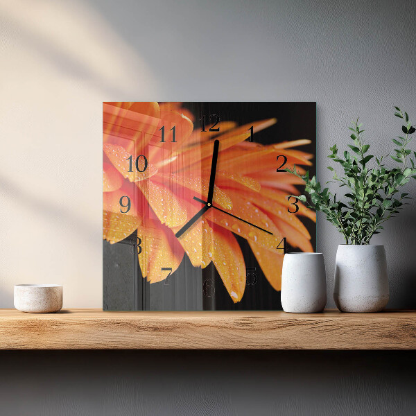 Vierkante glazen wandklok Gerbera