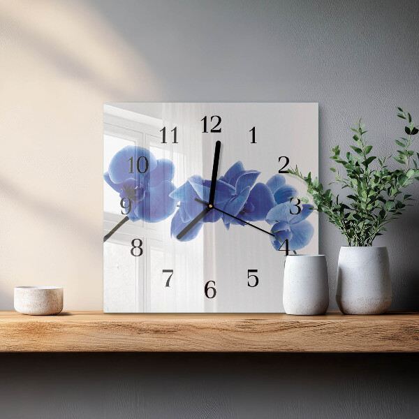 Vierkante glazen wandklok Orchidee