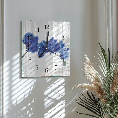 Vierkante glazen wandklok Orchidee