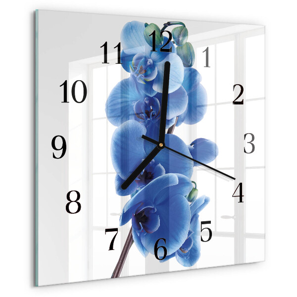 Vierkante glazen wandklok Orchidee