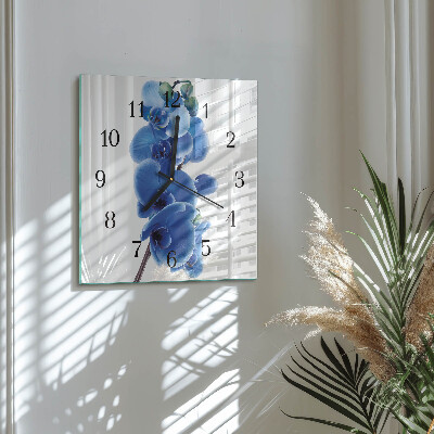 Vierkante glazen wandklok Orchidee