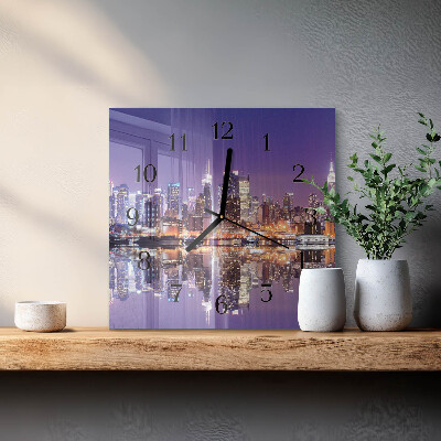 Vierkante glazen wandklok Stad