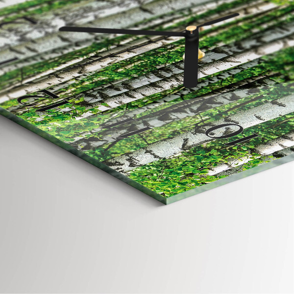 Vierkante glazen wandklok Berken