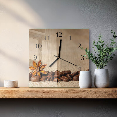 Vierkante glazen wandklok Koffiebonen