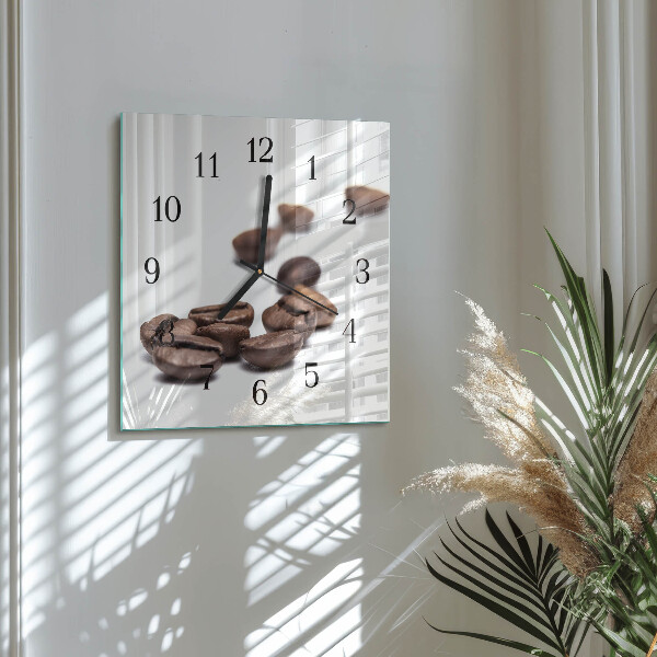 Vierkante glazen wandklok Koffiebonen