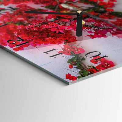 Vierkante glazen wandklok Bloemen