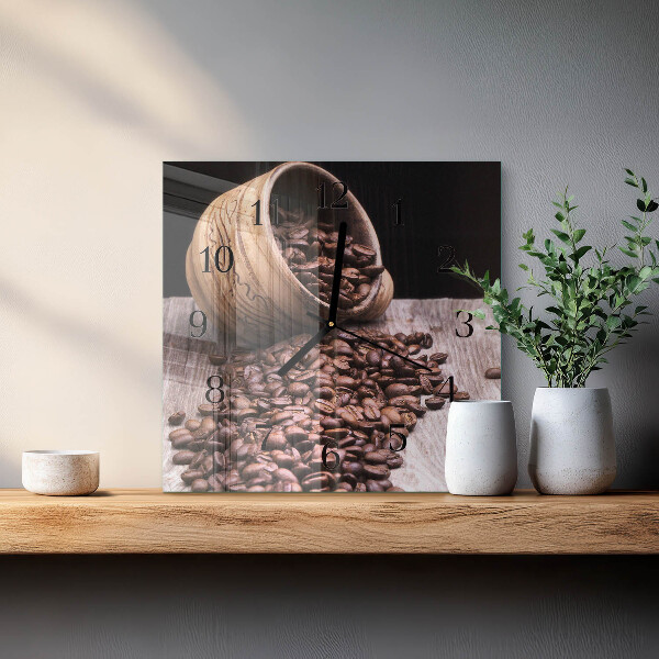 Vierkante glazen wandklok Koffiebonen