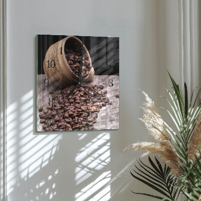 Vierkante glazen wandklok Koffiebonen