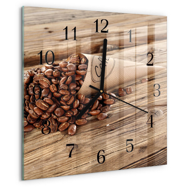 Vierkante glazen wandklok Koffiebonen