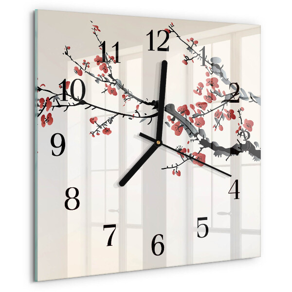 Vierkante glazen wandklok Bloemen