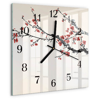 Vierkante glazen wandklok Bloemen
