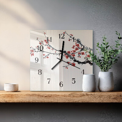 Vierkante glazen wandklok Bloemen