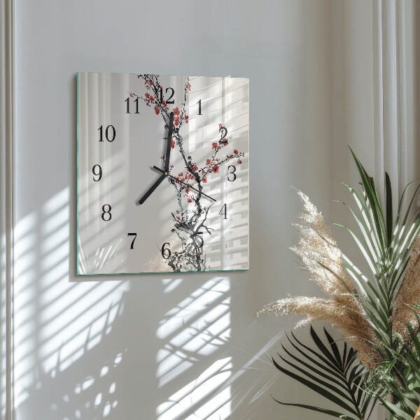 Vierkante glazen wandklok Bloemen