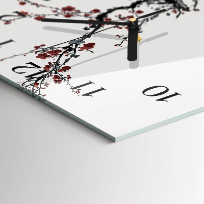 Vierkante glazen wandklok Bloemen