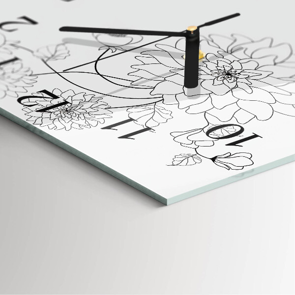 Vierkante glazen wandklok Bloemen