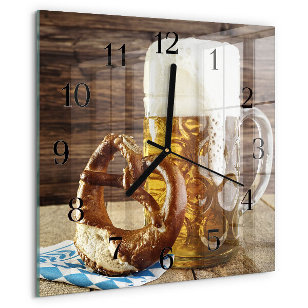 Vierkante glazen wandklok Bierpretzel