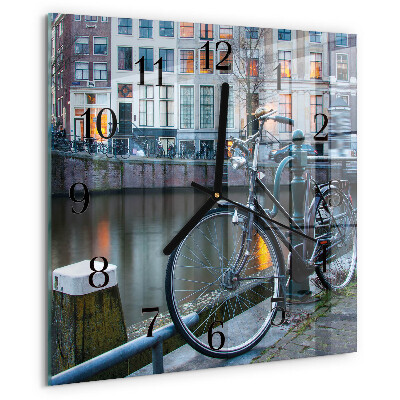 Vierkante glazen wandklok Fiets