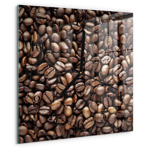 Vierkante glazen wandklok Koffiebonen