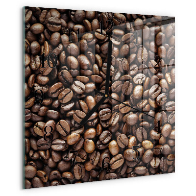 Vierkante glazen wandklok Koffiebonen