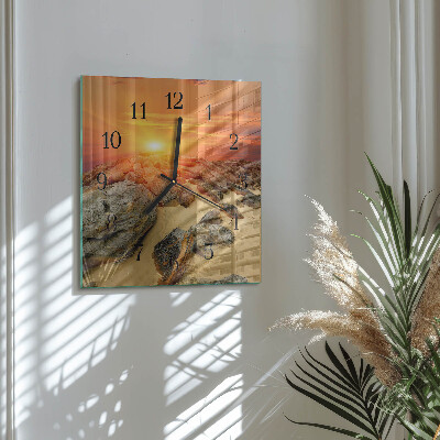 Vierkante glazen wandklok Zonsondergang